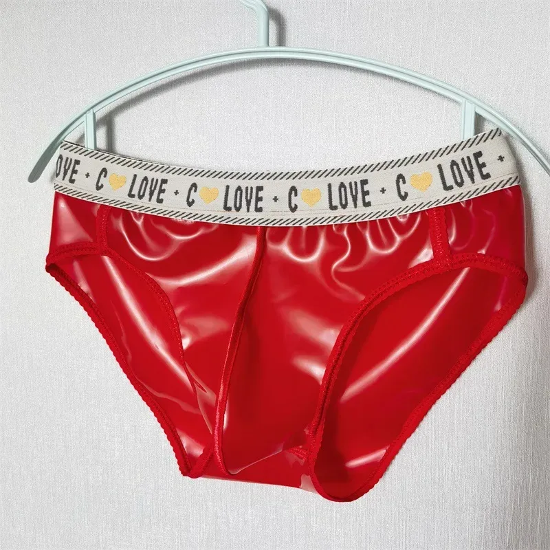 Men Latex Leather Underwear Sexy Underpants Seamless Briefs Low Waist Translucent Scrotum Bulge Panties for Gay Erotic Lingerie