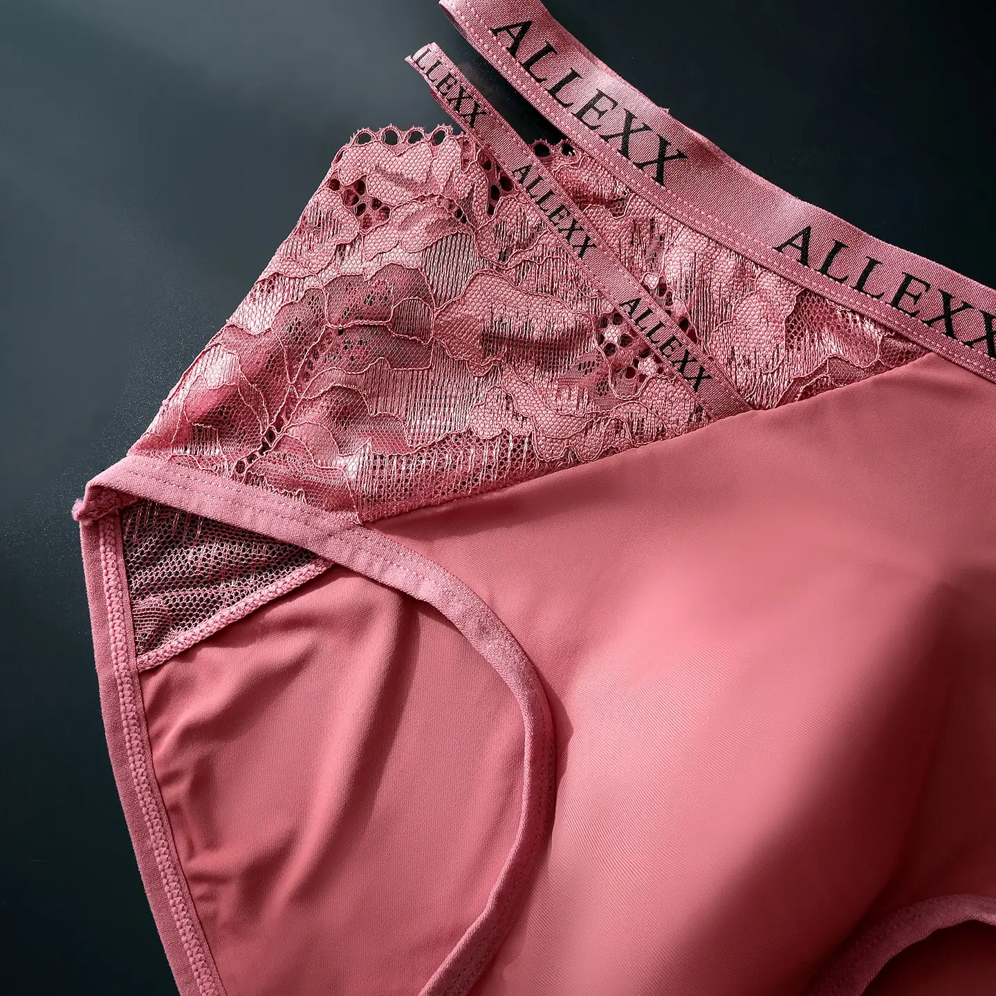 Male Glossy Satin Triangle Briefs Floral Lace Mesh Splice High Waist Elastic Letter Band Soft Breathable Men Underwear