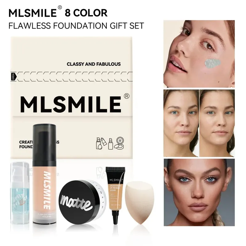 Επαγγελματικό σετ μακιγιάζ για άψογο Base Oil Control Loose Powder Matte Primer Liquid Foundation Concealer Ενυδατικό Δώρο