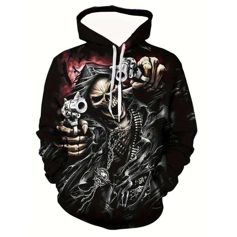 Sweat-shirt imprimé crâne et Rose en 3D, vêtements de sport avec cordon de serrage, hauts à manches longues, sweat à capuche pour hommes, vêtements graphiques de rue — image 5