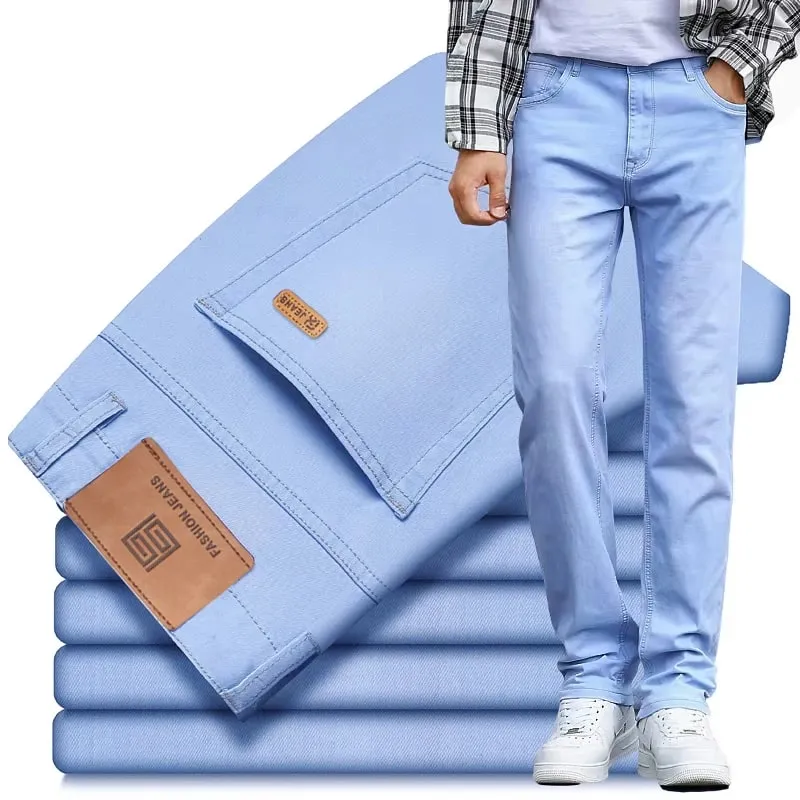 2025 Summer New Men's Sky Blue Slim Stretch Jeans Lyocell Thin Style Fashion Casual Ice Silk Denim Pants Male Brand Trousers — image 2