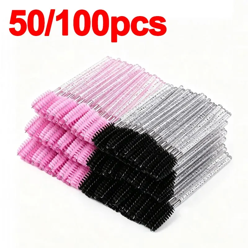 Νέο 50/100 τμχ Microbrush for Eyelashes Brush Crystal Spoolie Brushes Brown Comb Makeup Beauty Tool for Eyelashes HZS24 — image 2
