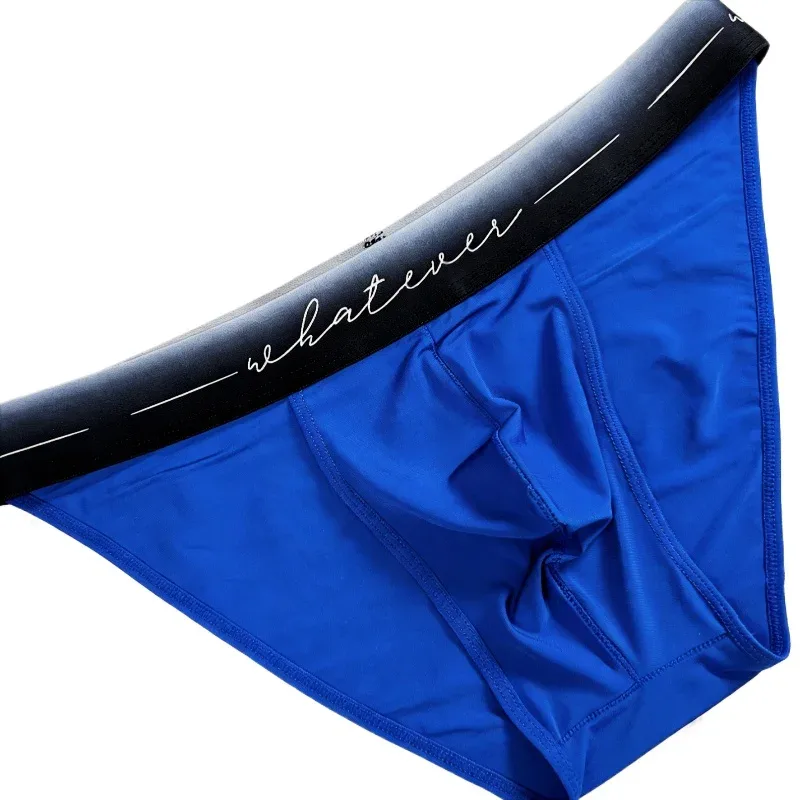 Men's Ice Silk Polyester Cheeky Briefs Ombre "Whatever" Slogan Waist Sporty Contour Fit Low-Rise Underpants Men Underwear Sexy