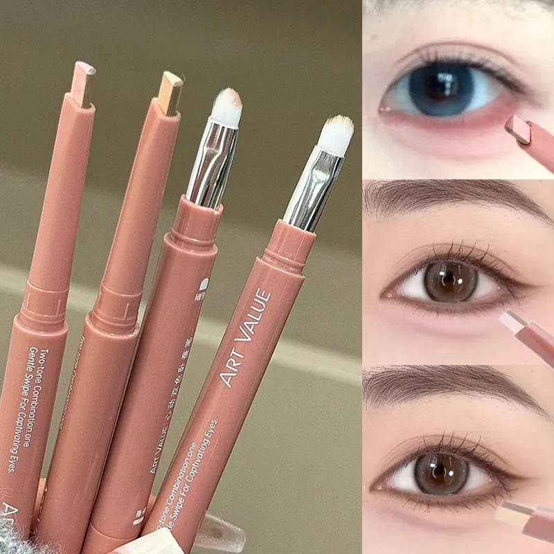 Bicolor Under Eyes Pen Double Ended Lying Silkworm Pencil Nude Lower Eyelid Contour Aegyo-sal Eyeliner Makeup with Detail Brush — image 3