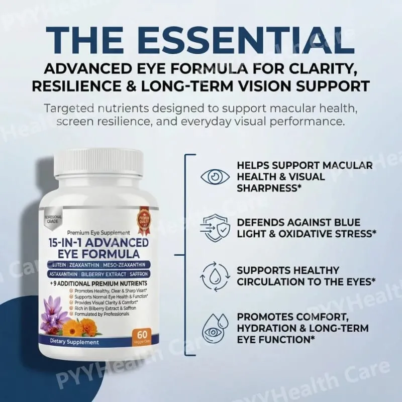 15-in-1 Advanced Eye Formula Supplement with Lutein Zeaxanthin Bilberry& Premium Nutrients Supports Healthy Vision 60Veggie Caps — image 2