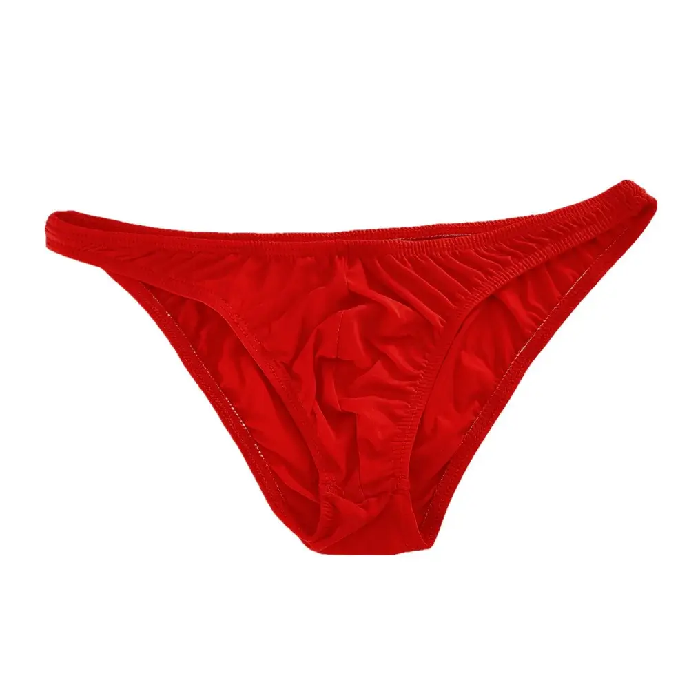 Solid Color Nylon Briefs Men Big Bulge Sexy Underwear Translucent Ice Silk Low Waist Bikini Panties U Convex Male Panties