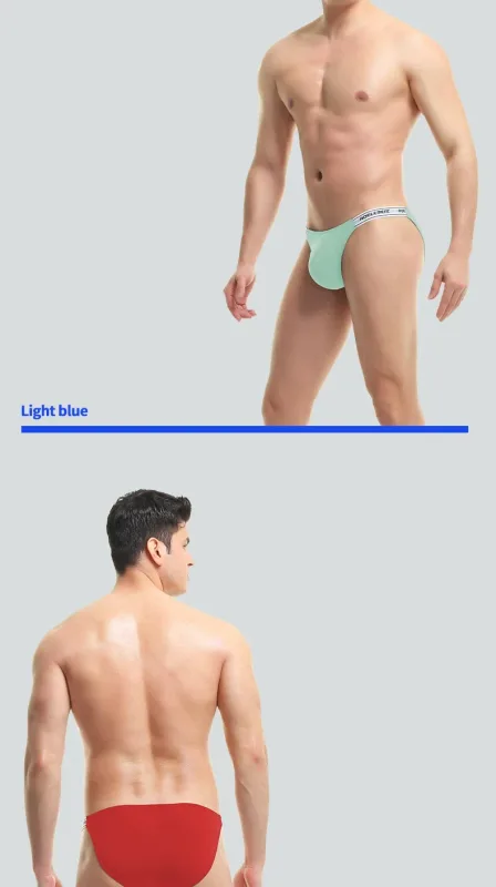 Panties Men's Solid Color Elastic Skinny Sexy Low Waist Ice Silk High Fork Thong Fitness Sports Comfortable Triangle Shorts — image 21