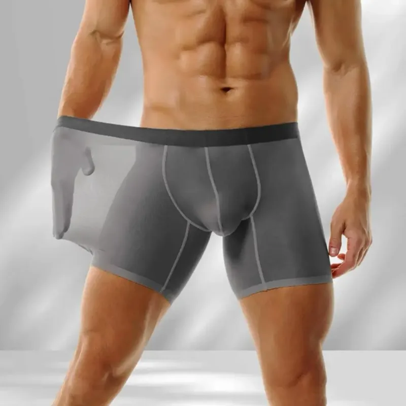 Men Boxer Underwear Elastic Mid-Waist Design Breathable Ultra Thin Seamless Shorts Panties Patchwork Color U-Convex Panties — image 2