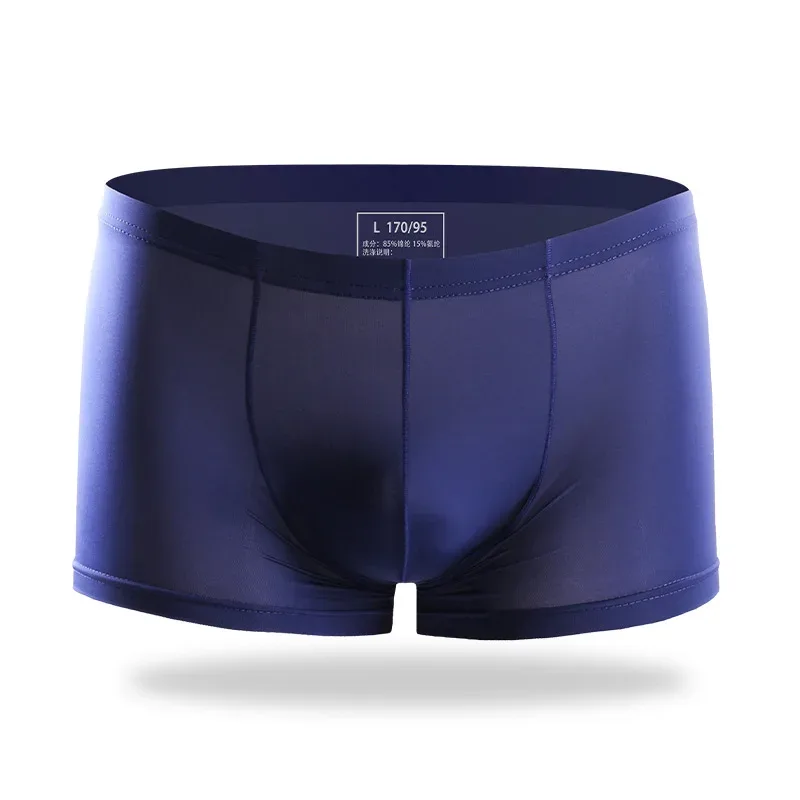 Men's Ice Silk Ultra Thin Boxer Shorts, Summer Breathable Underwear, Sexy Solid Flat Briefs for Young Men
