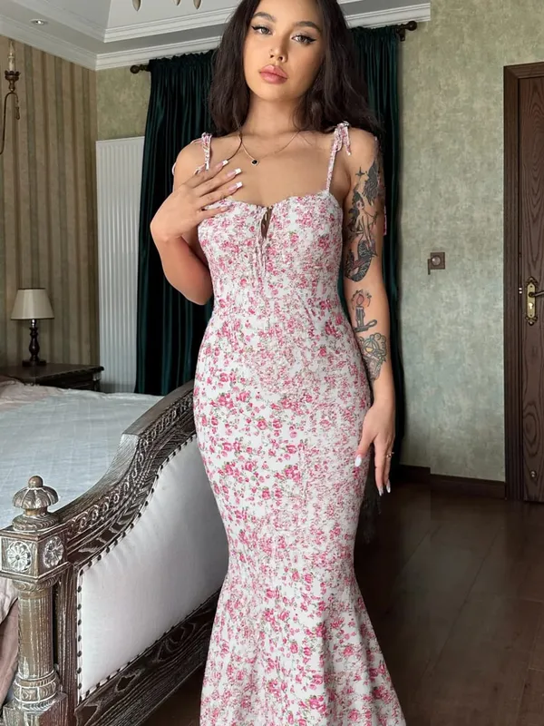 Hugcitar Floral Print Sleeveless Backless Slips Lace Up Maxi Dress Sexy Bodycon Summer Elegant Outfits Holiday Party Wholesale — image 11