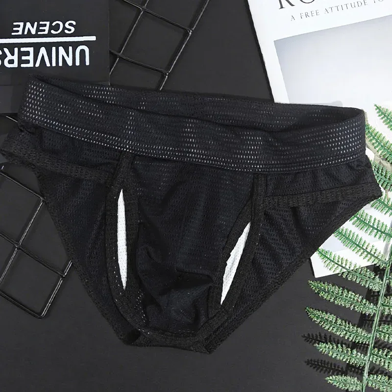 1PC Mesh Breathable Men's Underwear with Fly Pouch Front Open Bulge Separated Pouch Youth Korean Version Youth Briefs — image 4