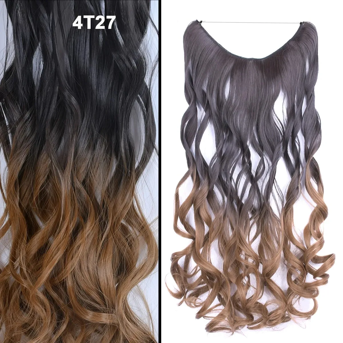 Jeedou Wavy Hair Extension Elasticity Invisible Wire Fish Line One Piece No Clips Synthetic Hairpieces Ombre Color For Ladies