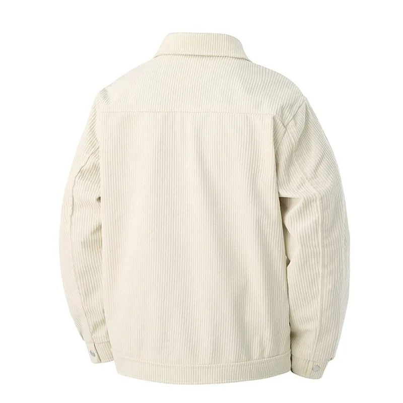 Men Classic Lapel Corduroy Jacket Metal Snap Button Large Patch Pockets Retro Vintage Casual Workwear Streetwear Male Outer Coat