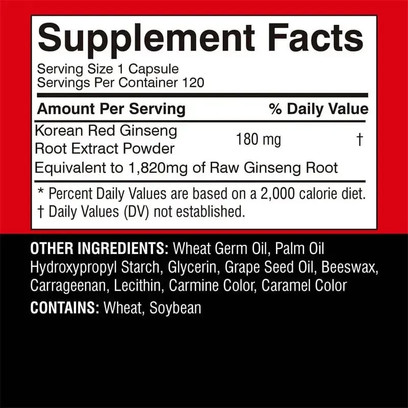 Korean Red Ginseng Extract - Supports Increased Energy Mood Endurance and Performance Improved Muscle Mass