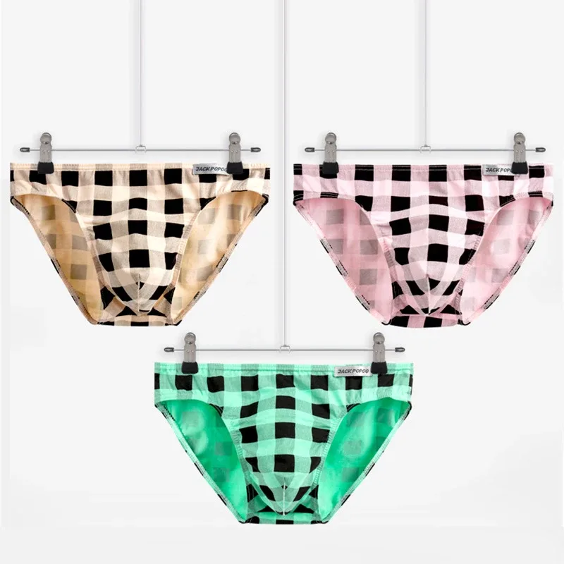 Fashion Plaid Underwear Cotton Soft Elastic Men Briefs Breathable Comfortable Youth Underpants Mens Sexy U Bulge Pouch Panties — image 15