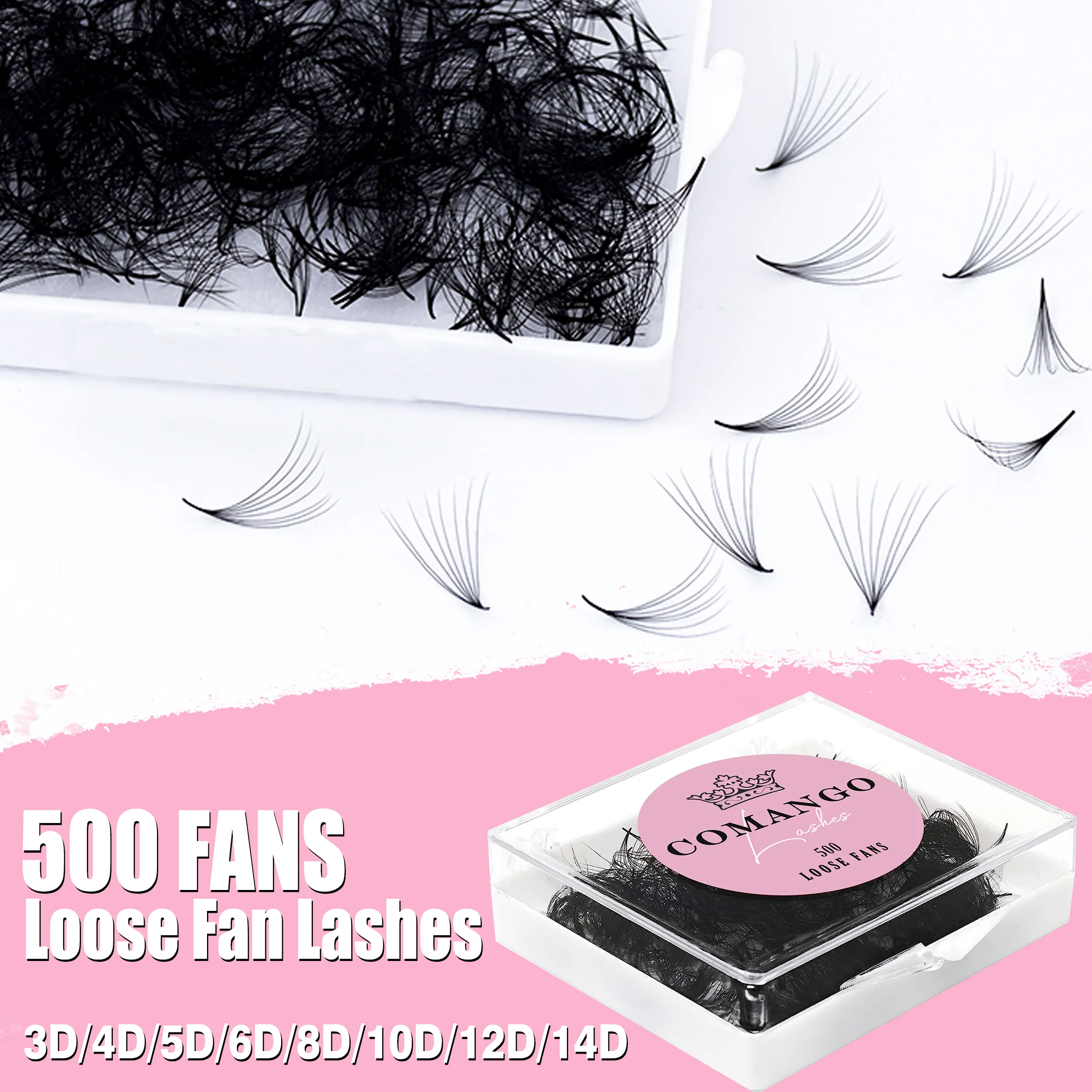 CoMango 500Fans Promade Fans Eyelashes Extension Bulk 3/6/7/10/12/14/16D Pointy Stem 0,05/0,07 C/D Curl Premade Volume Fans
