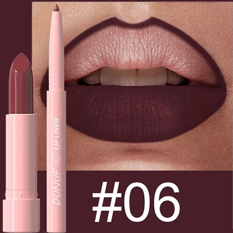 2 τεμάχια/Σετ Κιτ μακιγιάζ Lipstick+Liner Liner Matte Nude Αδιάβροχο μακράς διαρκείας, χωρίς λεκέδες, κωνική μύτη για τα χείλη Contour Pen Cosmetics