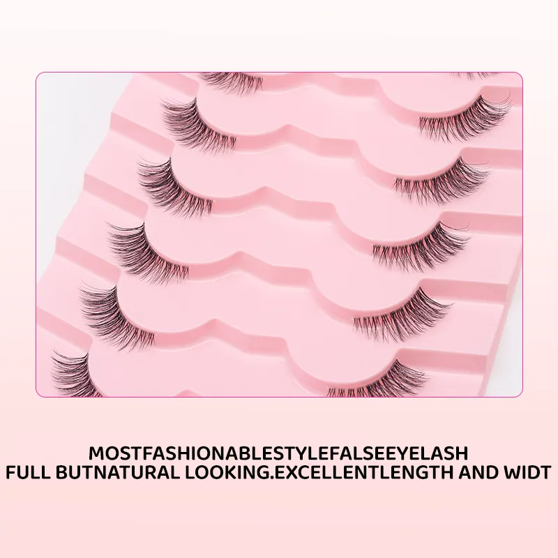 7 ζεύγη φυσικές βλεφαρίδες Wispy Half Clear Band strip Lashes Ψεύτικες βλεφαρίδες Μαλακές αφράτες ελαφριές βλεφαρίδες μακιγιάζ — image 3