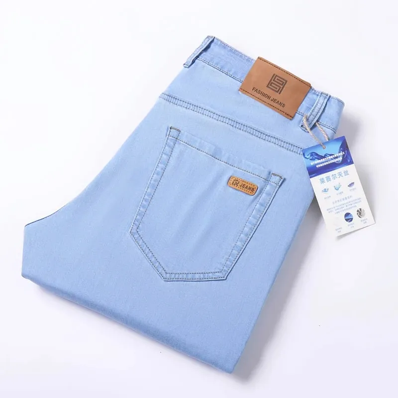 2025 Summer New Men's Sky Blue Slim Stretch Jeans Lyocell Thin Style Fashion Casual Ice Silk Denim Pants Male Brand Trousers — image 8
