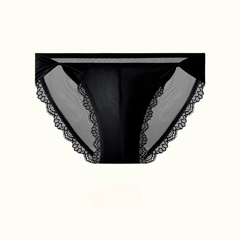 Men's Underwear High Fork Bow-Tie Lace Briefs U Convex Pouch Lingerie Underpants Ultra-Thin Ice Silk French Mesh Panties — image 5