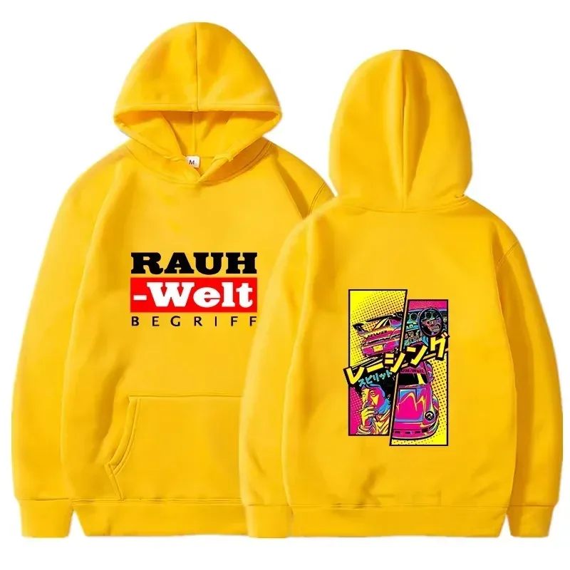 Rauh Welt Hoodie Car Widebody Tuning JDM Racing Pop Art Comic Esztétikus Fekete Túlméretes Alkalmi pulóver, Hosszú ujjú