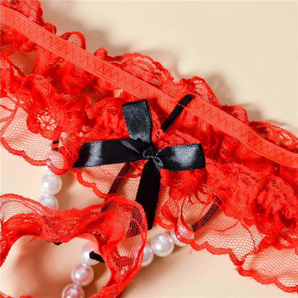 Men Lace T-Back Underwear Bow Elastic Waist G-String Pearl Lingeries For Man Sissy Panties Sexy Accessories Thongs Men's Panties — image 21