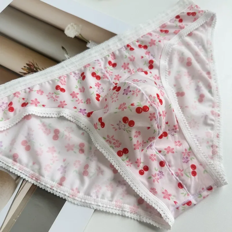 Sexy Men Underwear Briefs Cuecas Calzoncillos Slip U Convex Pouch Breathable Floral Print Male Sissy Panties Men Bikini Briefs — image 3