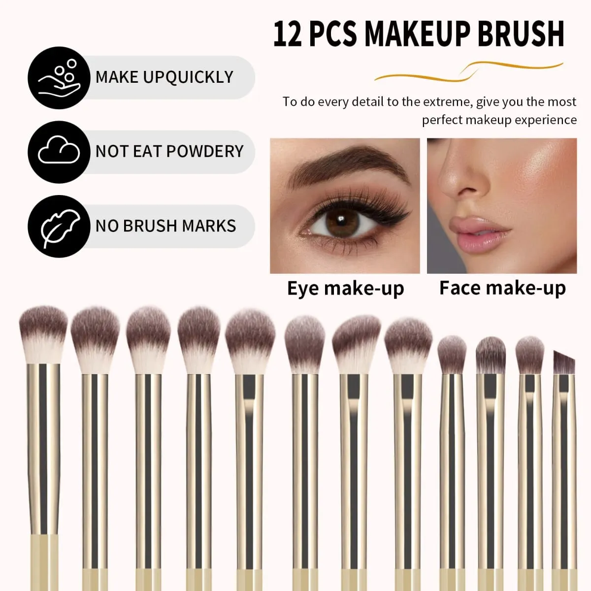 12PCS Eyeshadow Brushes Makeup Set Soft Synthetic Hair Blending Shader Angled Liner Brushes for Eye Makeup