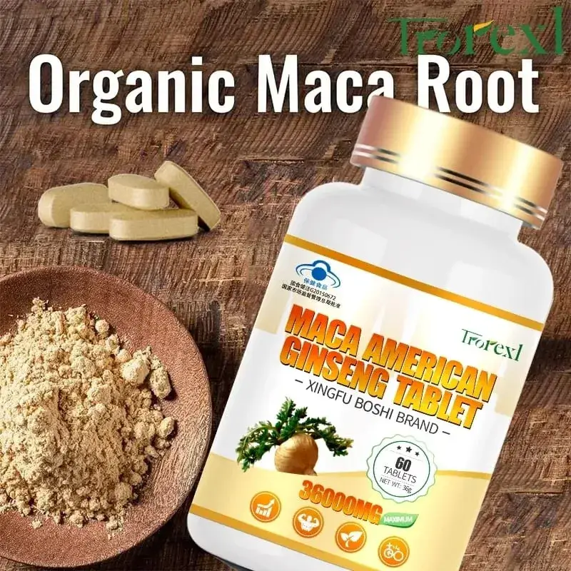 Organic Maca Root Powder with Ginseng Extract Supplement for Men and Women Health- Vegan Potency enhancement Pills — image 2