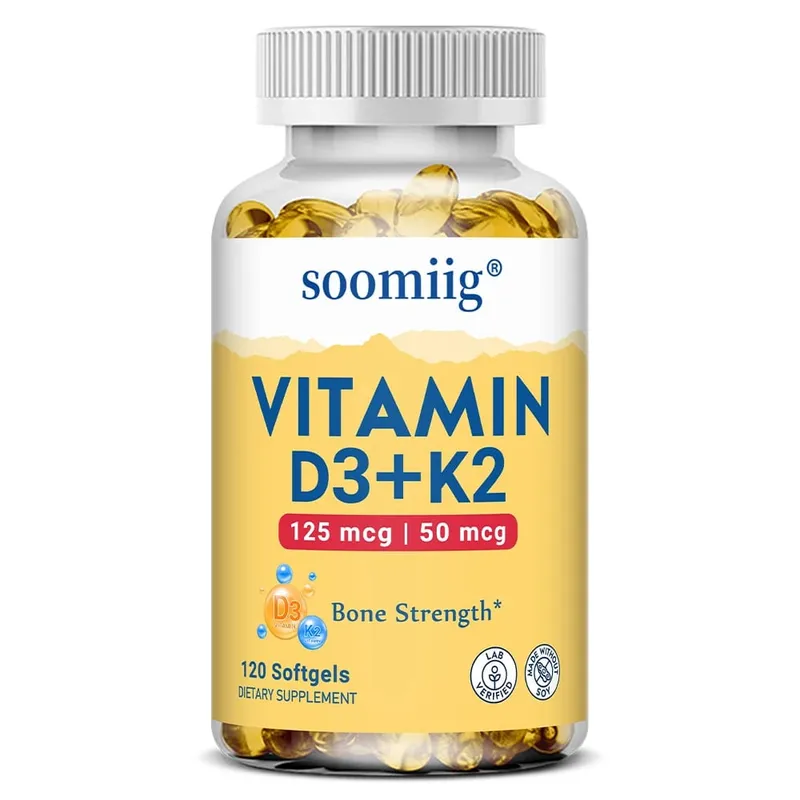 Vitamin D3+K2 Capsules 5000IU 120pcs Bone & Immune Support Vegan Συμπλήρωμα για ακρίβεια των οστών και γενική υγεία