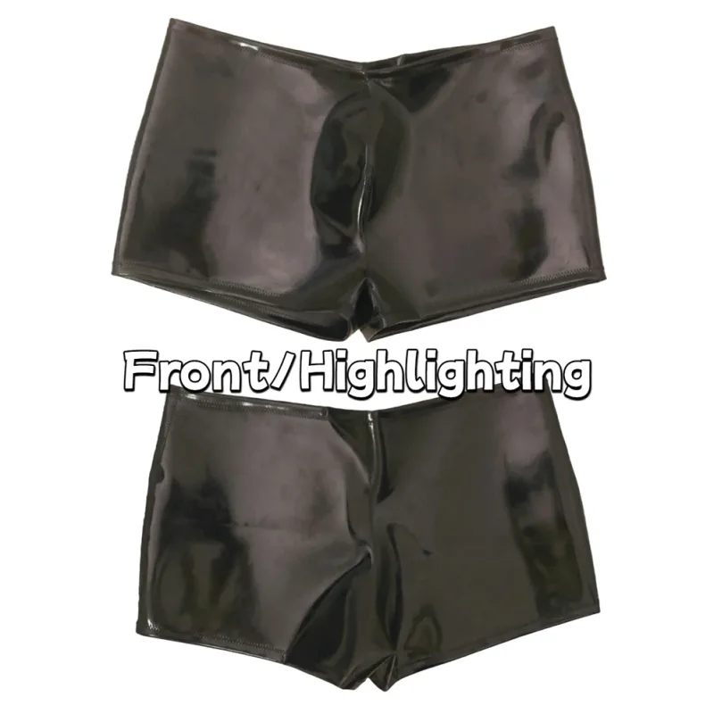 Sexy Men Hot Shorts New Double Sided PU Leather Shorts Wet Look PVC Convex Pouch Boxers Tights Swimming Trunks Boxershorts — image 3
