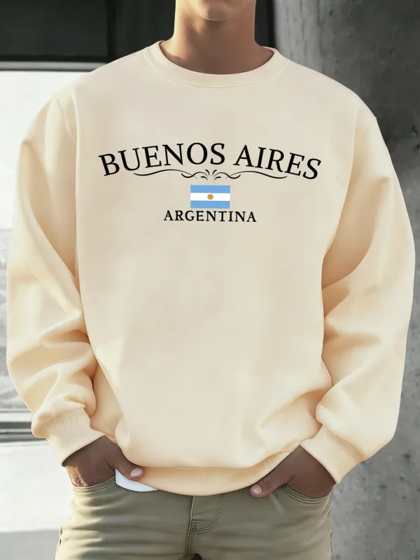 บัวโนสไอเรสอาร์เจนตินาพิมพ์ผู้ชายเสื้อ Street Hip Hop กีฬาขนแกะ All-Match Pullover Unisex Casual เสื้อผ้าหลวม — image 20