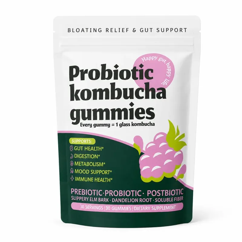 Probiotikus kombucha gumicukor minden gumicukorral 1 pohár Kombucha prebiotikus posztbiotikus emésztőszervek egészsége Vegán bogyós 30 gumicukor
