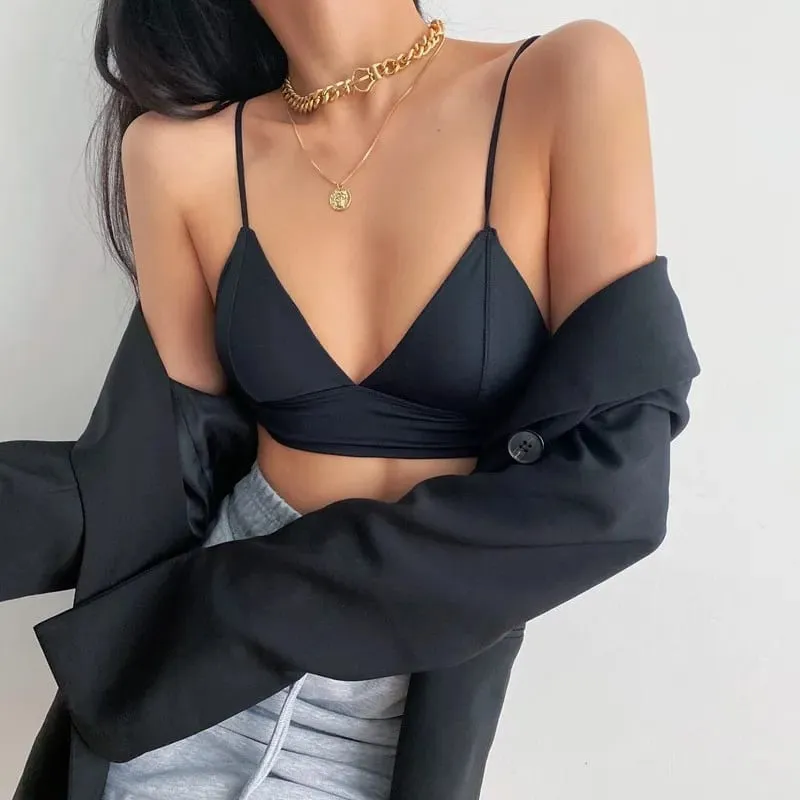 Deep V Plunge Triangle Cup Bralette Ασύρματο Σετ εσώρουχα εσώρουχα, αφαιρούμενα μαξιλαράκια, γυναικεία σέξι εσώρουχα με ελαφριά επένδυση