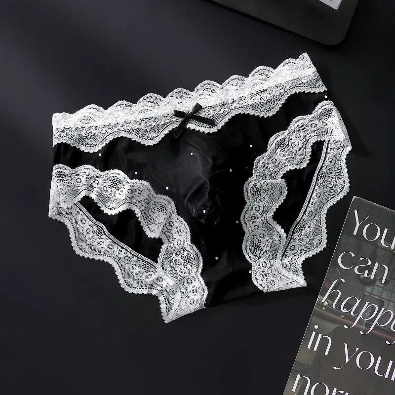 Men's Sexy Briefs Lace Edge Polka Dot Underwear Ice Silk Sissy Panties U Convex Pouch Underpants Seamless See Through Lingerie — image 6