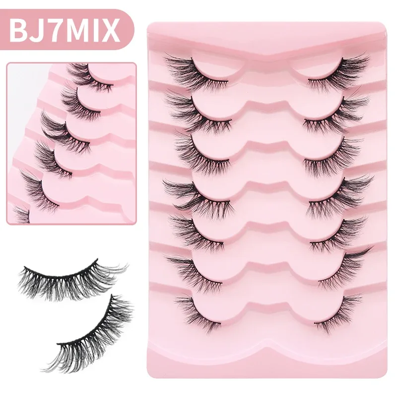 7 ζεύγη φυσικές βλεφαρίδες Wispy Half Clear Band strip Lashes Ψεύτικες βλεφαρίδες Μαλακές αφράτες ελαφριές βλεφαρίδες μακιγιάζ — image 8
