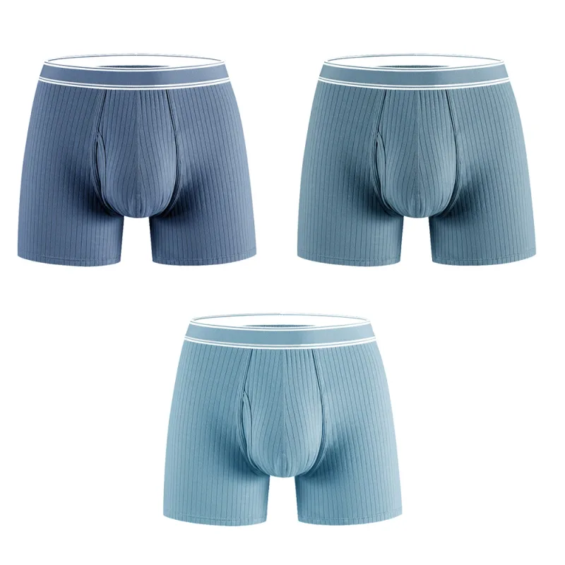 3PCS/Pack 100% Cotton Solid Striped Man Undrewear Lengthen Breathable Fitness Boxers Hombre Crotch Side Opening Men's Underpants — image 29