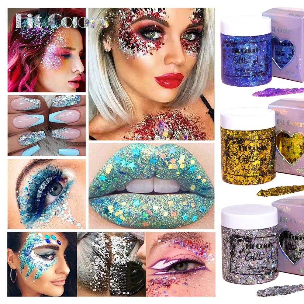 100ml glitter gel sombra de olho líquido rosto corpo grande lantejoulas gel multifuncional colorido solto lantejoulas creme decoração de festa