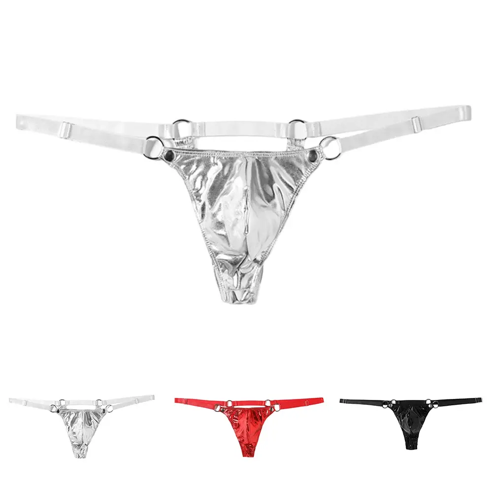 1pc Men Patent Leather G-String Sexy Thong V-back Low Ring Rise T-back Bulge Pouch Đồ lót Đồ lót Gay Sissy Hot Clubwear — image 9
