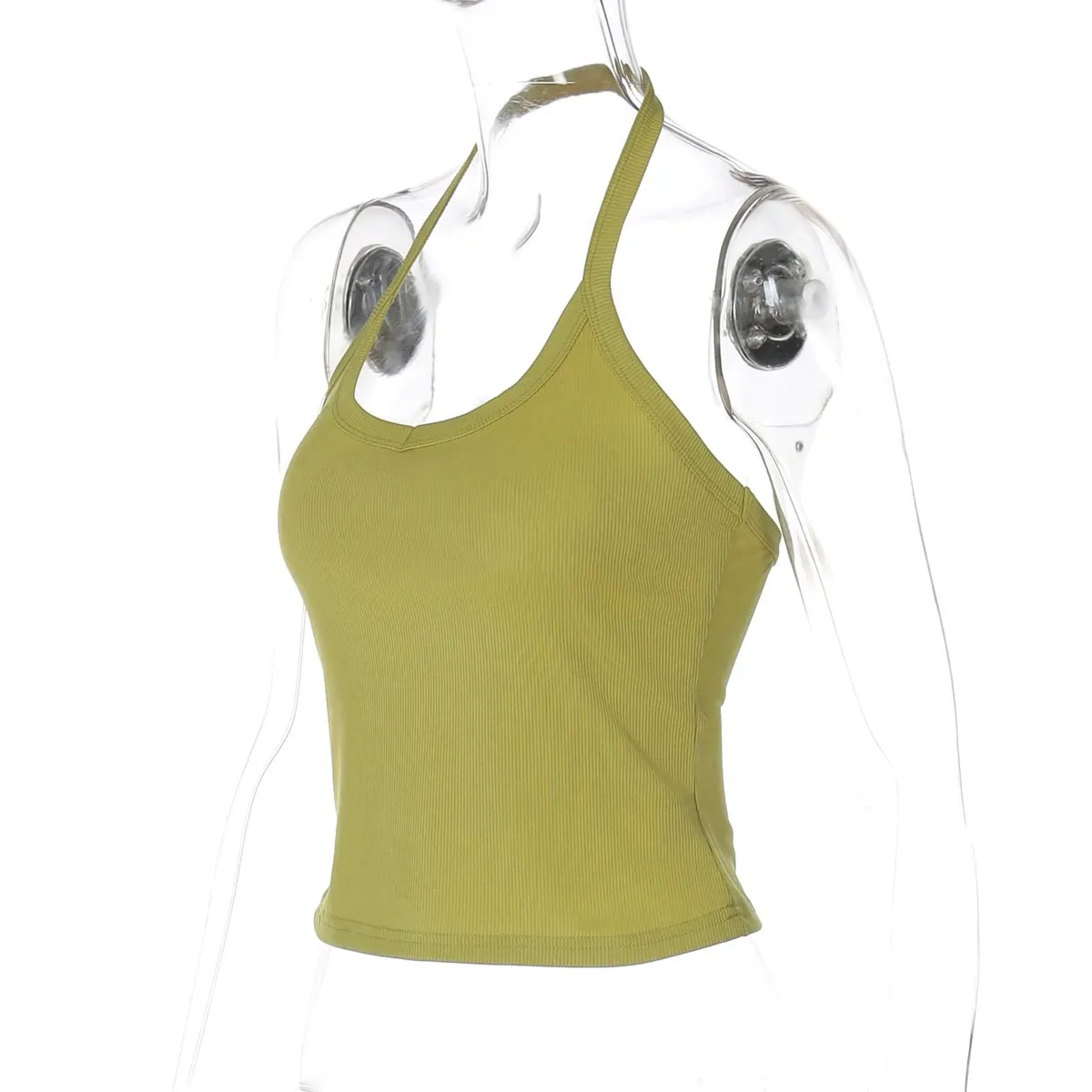 Hugcitar 2026 Summer Ribbed Halter Backless Solid Sexy Crop Tank Top Casual Y2K Γυναικεία Ρούχα Παραλία Διακοπές Streetwear Yoga — image 9