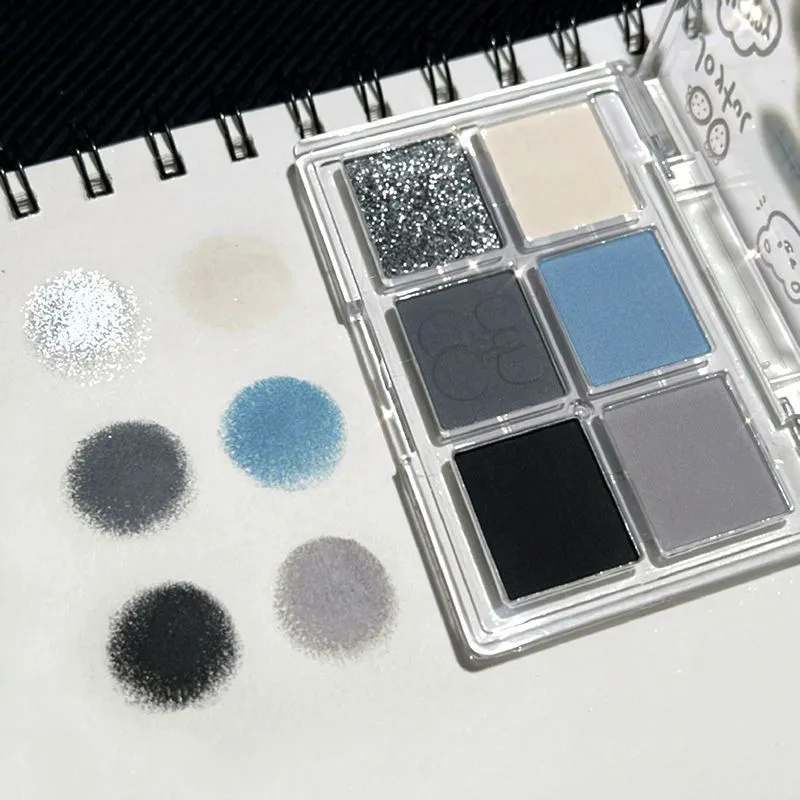 Ματ Γκρι Μπλε Smoky Eye Shadow Palette 6-χρωμάτων Glitter Silver Acrylic Eye Shadows Palette Καλλυντικά Μακιγιάζ ματιών μακράς διαρκείας — image 2
