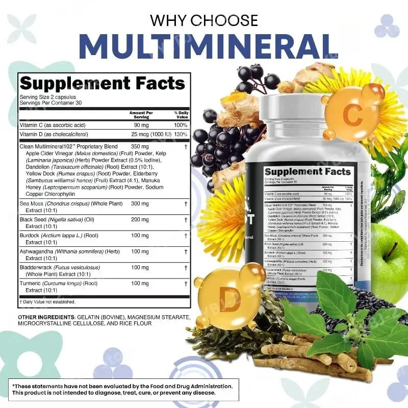 Sea Moss Capsules Contain Black Seed Turmeric & Vitamin D Plant-Based Daily Mineral All in One Supplement 60 Count Per Bottle — image 6