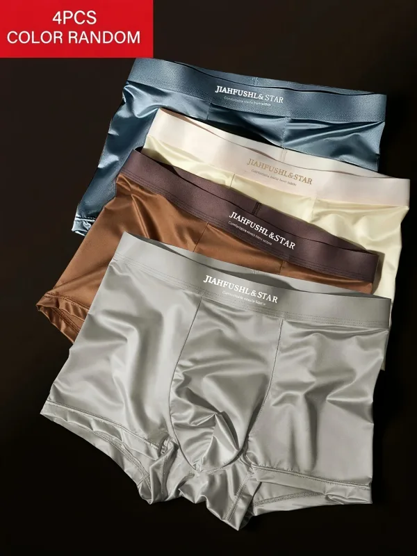 4pcs Luxury Summer Smooth Cool Satin-like Men's Boxer Shorts Underpants Breathable Crotch Male Underwear Panties Boxer Brifes