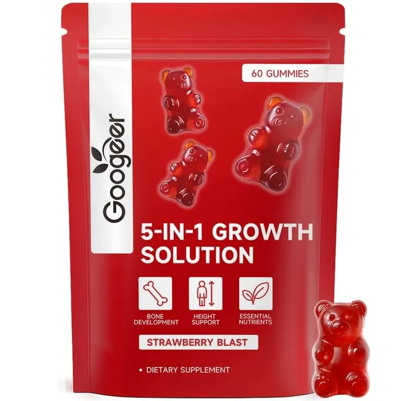 Googeer 5-IN-1 Growth Solution Gummies for Bone Development & Height Support Vitamin D3 K2 Calcium Strawberry Blast 60 Gummies — image 9