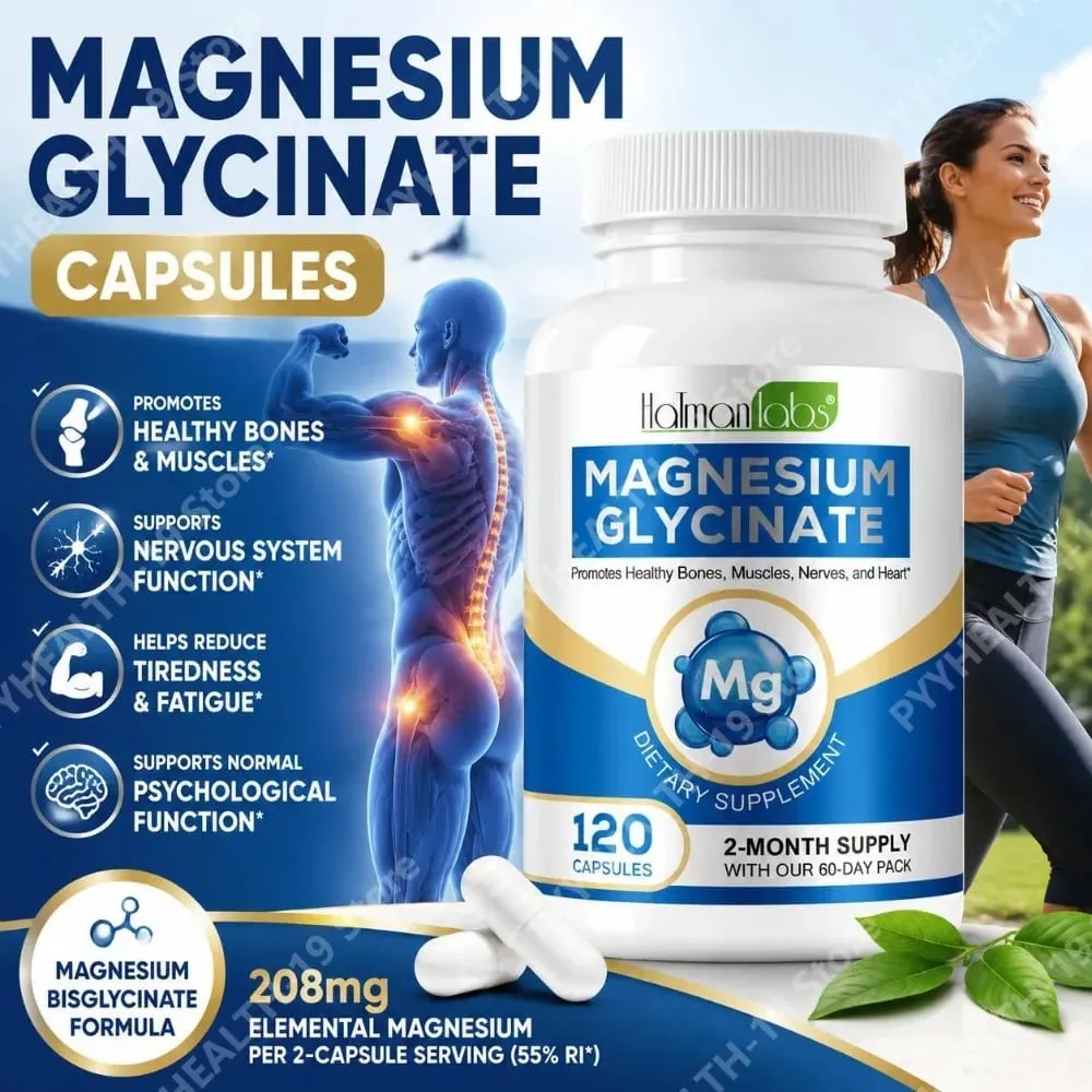 Magnesium Glycinate Capsules with 208mg Elemental Bisglycinate for Healthy Bone Muscle & Nerve Support Adults 120 Capsules — image 2