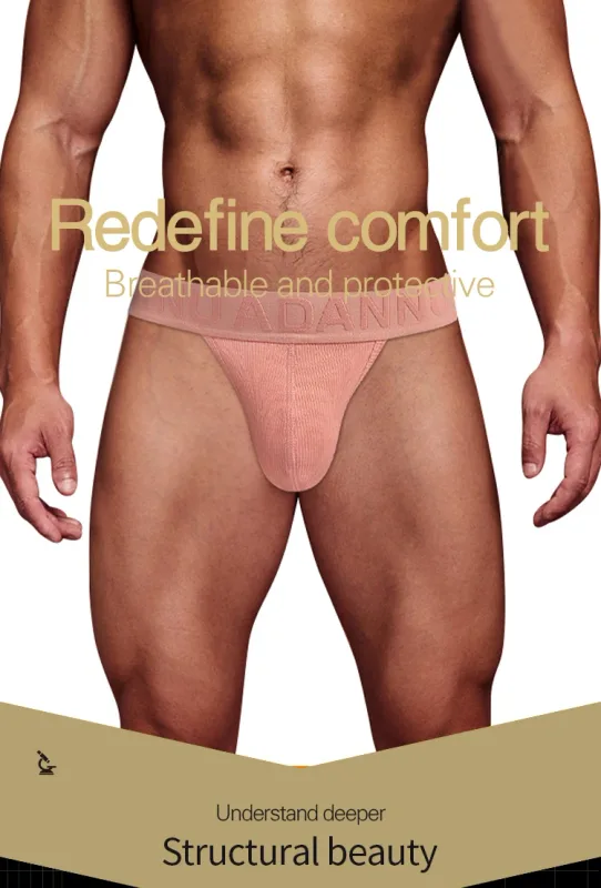 Men's Cotton Ribbed Skin-Friendly Bare Feel Convex Pouch Briefs, Embossed Letter Wide Waistband Slim Fit Underwear — image 9