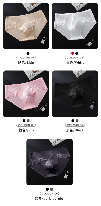 Large Size Men Sexy Panties Silky Satin Bugle Pouch Underwear Lace See Through Brief High Elastic Soft Underpant Bikini Lingerie — image 19