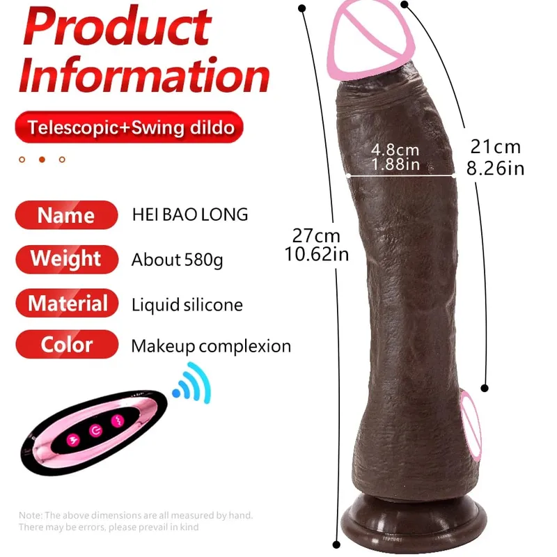 Μαύρος xxxL Τηλεσκοπικός δονούμενος δονητής Dildo Θέρμανση με ώθηση Dildo Sex Toy Πρωκτικό σημείο G Δόνηση για γυναίκες