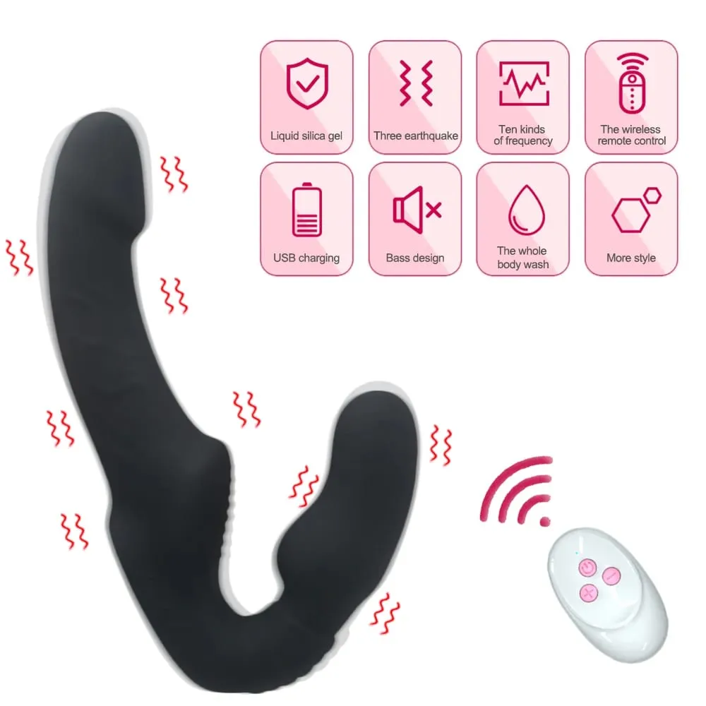 10 Speeds Strapless Strapon Dildo Vibrator Female Double Vibrating G Spot Adult Sex Toys For Women Couple Anal Prostate Massager — image 3