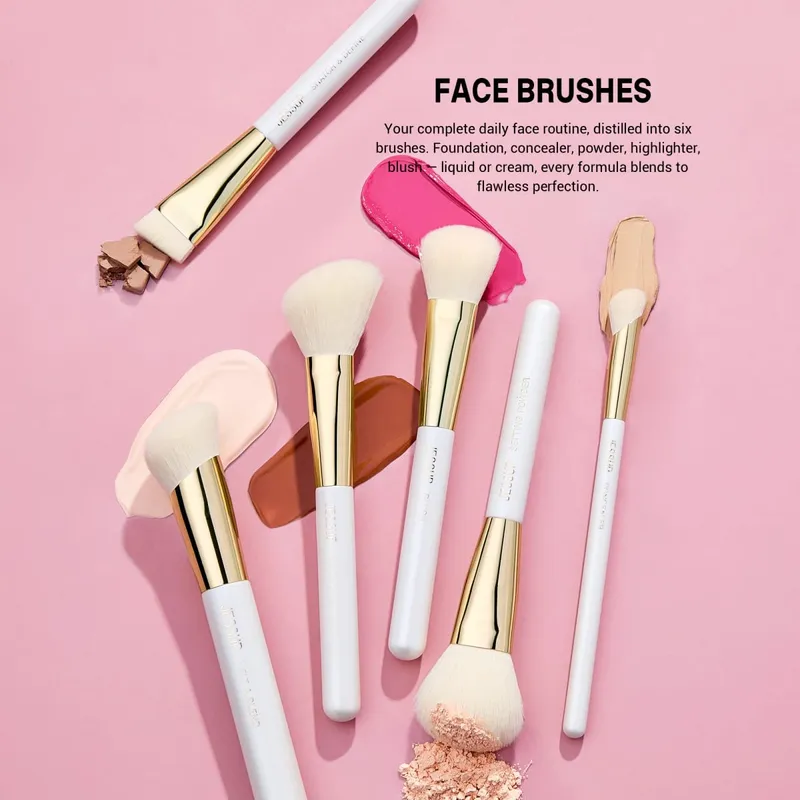 Jessup conjunto de pincéis de maquiagem, 15 peças, pincel de maquiagem branco, base, contorno, corretivo, sombra sintética premium, ferramentas cosméticas t518